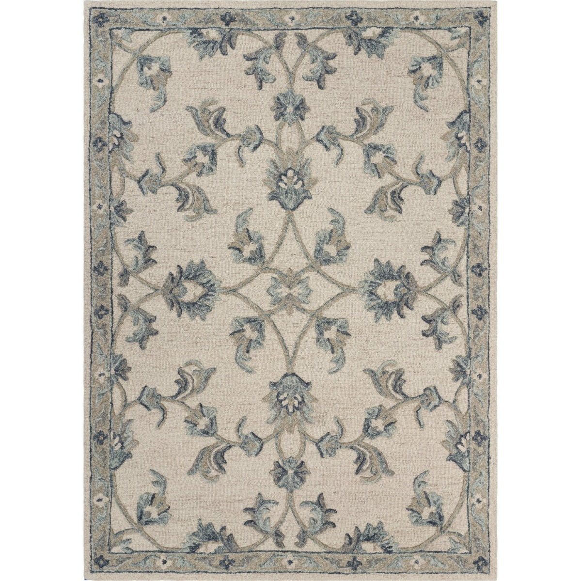 HomeRoots 7 x 9 (ft) Wool Ivory Light Blue Rectangular Indoor Area rug