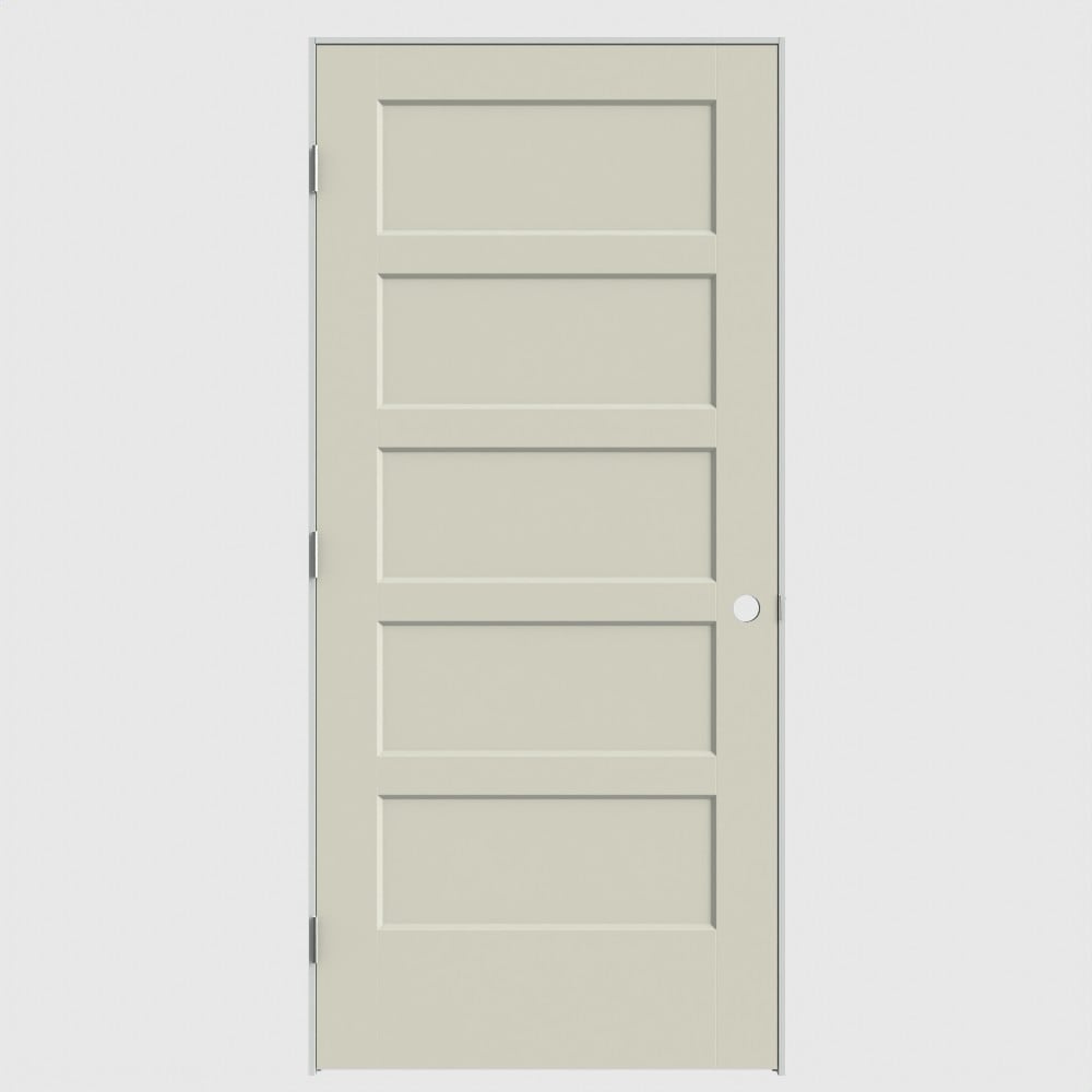 Masonite 30-in x 80-in Moonglow Solid core 5-panel Right hand Smooth Prefinished Molded composite Flat Jamb Single Prehung Interior Door with