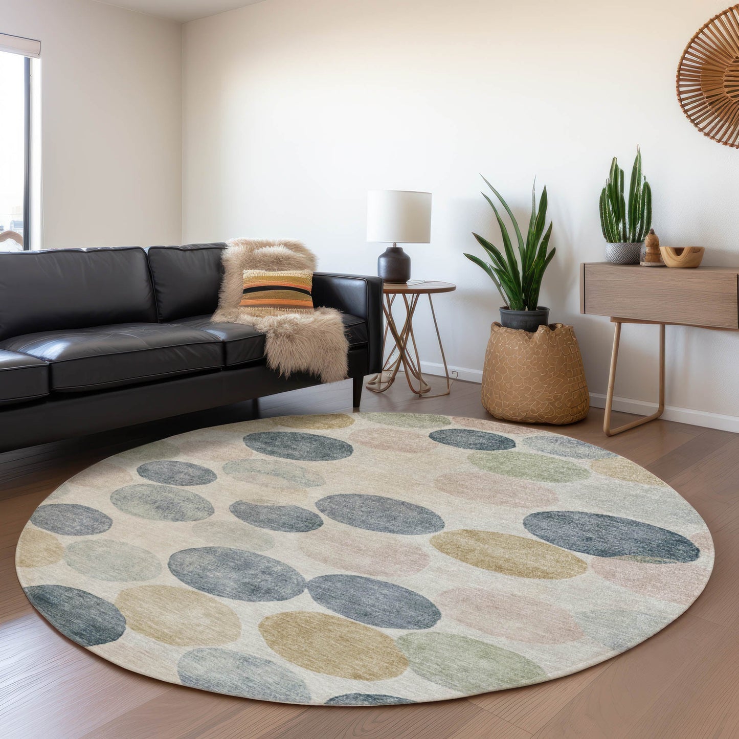 Addison Rugs Chantille ACN1898BG 8 x 8 (ft) Loomed Polyester Beige Round Indoor/Outdoor Machine washable Pet Friendly Area rug