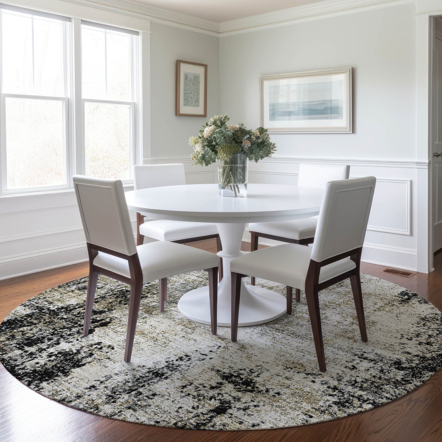 Addison Rugs Chantille ACN940BK 8 x 8 (ft) Loomed Polyester Black Round Indoor/Outdoor Geometric Machine washable Pet Friendly Area rug