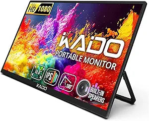 Kado Portable Monitor 15.6-inch FHD 1080p, 45W Reverse Charging Ultra-Slim Laptop Monitor 1920x1080 with Built-in Speakers, IPS Display 180 Kickstand for PC, Mac, Phone, Xbox, PS5, USB-C & Mini HDMI