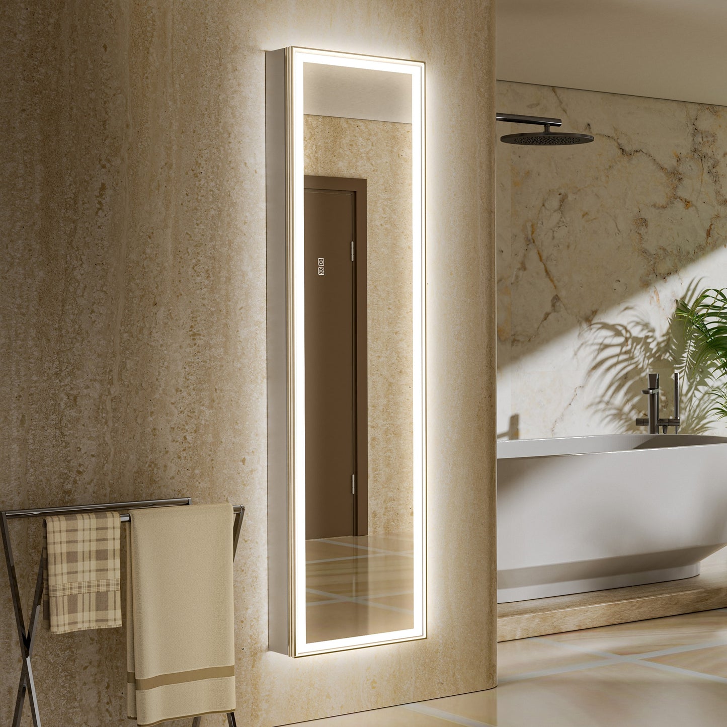 QueenFun Nova 16.01-in x 60-in Lighted LED Surface/Recessed Mount Brushed Nickel Mirrored Rectangle Soft Close Medicine Cabinet