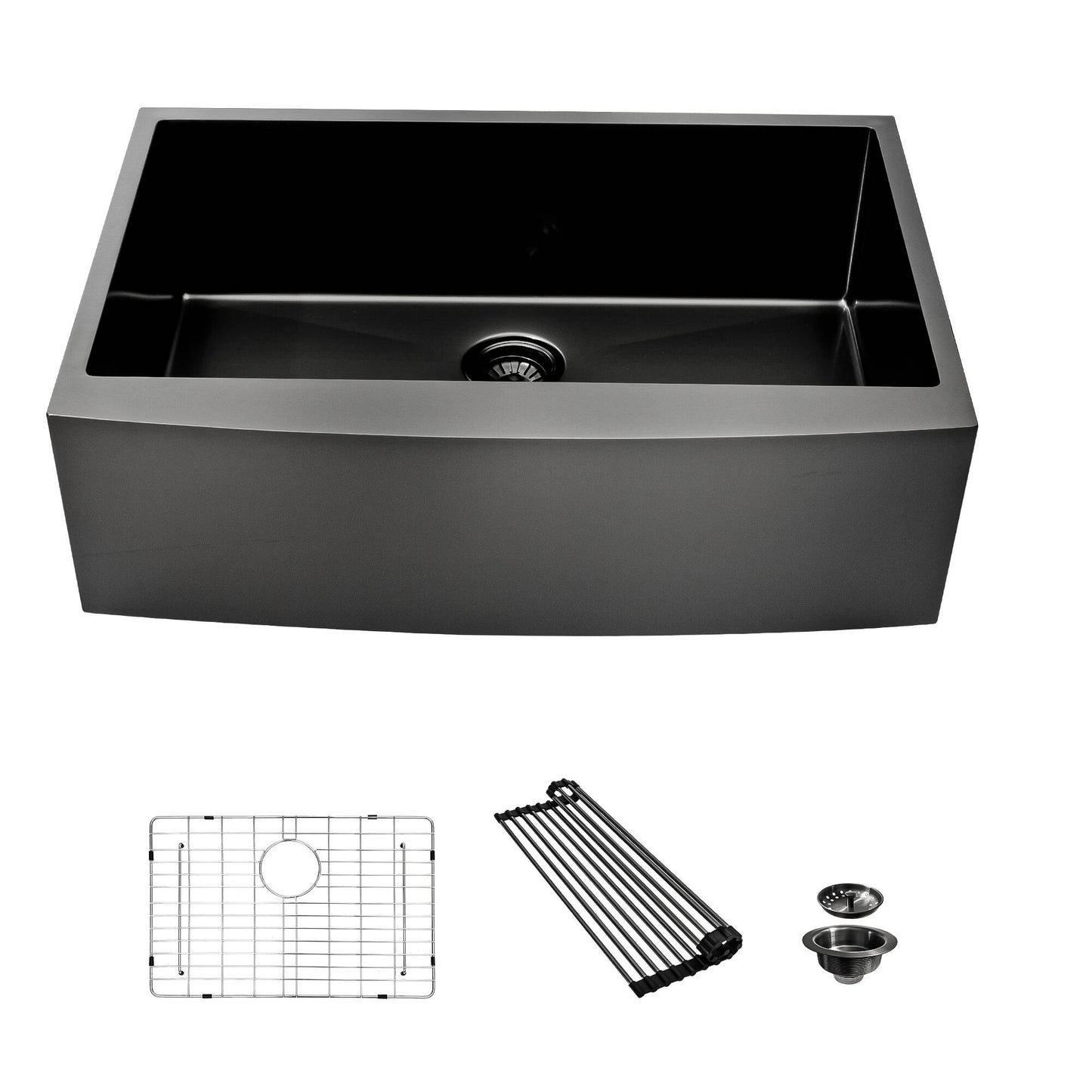 LIVIZA Nano Coating Gunmetal Black Farmhouse apron front 33-in x 21-in Stainless steel Single bowl 16 -Gauge Kitchen Sink