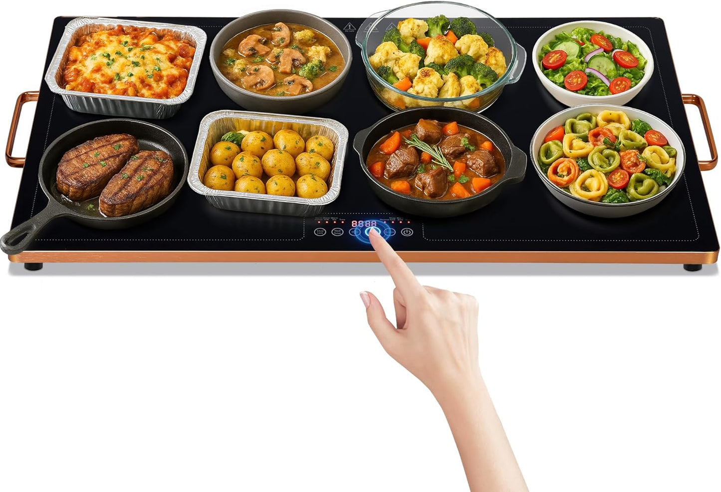 WARMOUNTS Electric Warming Tray (32'' 18''), Temperature Control Food Warmers for Buffets Party with Touch-sensitive Buttons and Timer, Full Surface Tempered Glass Top Heating Food Warming Tray