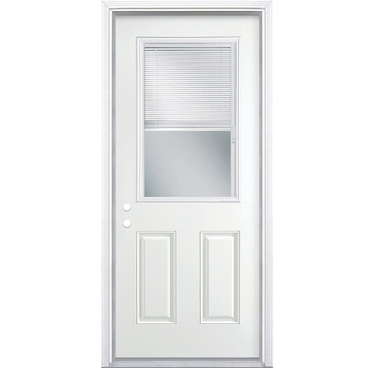 Masonite 30-in x 80-in x 4-9/16-in Steel Half lite Right-hand inswing Primed Prehung Front Door with Brickmould Insulating core with Blinds