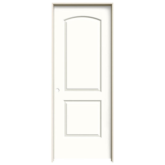 JELD-WEN 28-in x 80-in Modern White Solid core 2-panel Right hand Smooth Prefinished Molded composite Flat Jamb Single Prehung Interior Door with