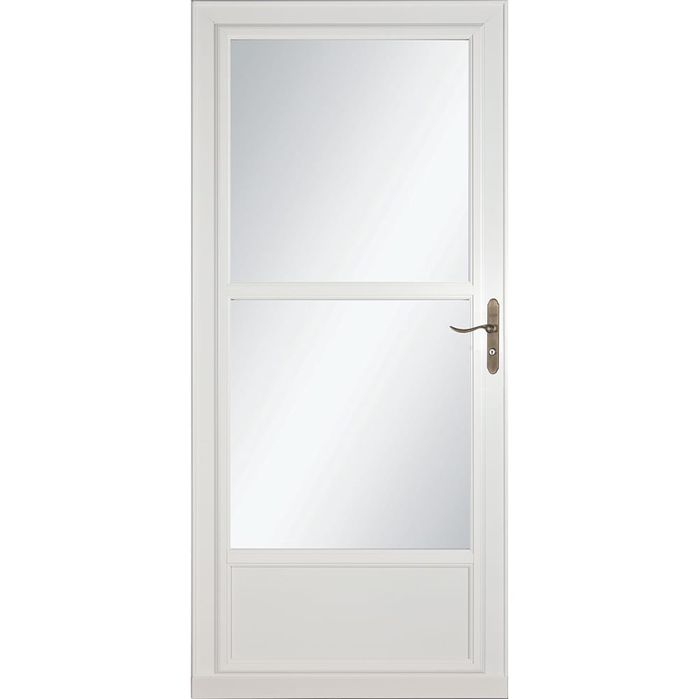 LARSON 80 Midview (Tradewinds) 36-in x 81-in White Aluminum Reversible Hinge Storm Door with Retractable Screen ( Antique brass Handle Included )