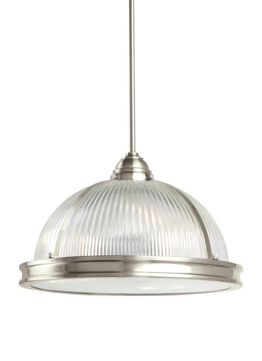 Generation Lighting Pratt Street Prismatic 3 -Light Brushed Nickel Farmhouse Textured glass Dome Medium Hanging Pendant light