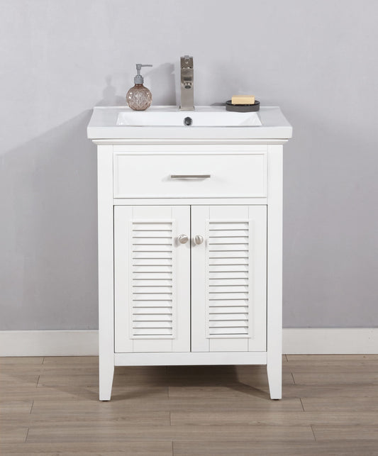 Design Element Cameron 24-in White Single Sink Bathroom Vanity with White Porcelain Top