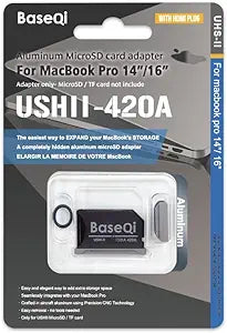 BASEQI UHS-II Aluminum microSD Adapter for M1 2021 / M2 2022 / M3 2023 MacBook Pro 14' & 16