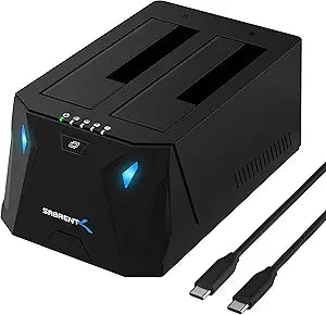 SABRENT USB Type C SATA 2.5 & 3.5 Dual Bay Hard Drive Docking Station | Offline Cloning | Up to 5Gbps | Tool Free Installation (EC-CH2B)