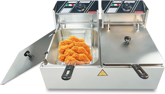 Sovtekr 21.14Qt\/20L Commercial Deep Fryer with Baskets, 3000W Detachable Large Capacity Stainless Steel Countertop Electric Oil Fryer with Drain, Time & Temp Controll for Restaurant or Home Use