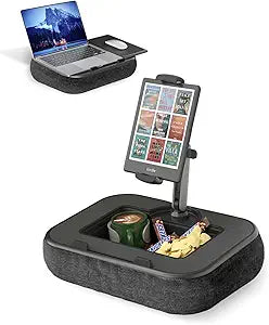 Viozon Kindle Pillow Stand Holder, Phone holder for Bed, Laptop Lap Desk with Mouse Pad,Compatible with 4.7-13' Kindle/Tablet/Phone,10-15'Laptop, Snack Bowl&Cup Attachment&Detachable 360 Stand Arm, B