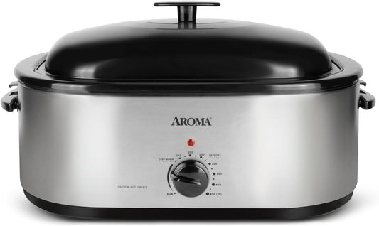AROMAÂ® 20Qt. Roaster Oven with Self-Basting Lid, Fits 24-lb. Turkey, Adjustable Temperature Settings, Keep Warm Setting, Stainless Steel (ART-720S)