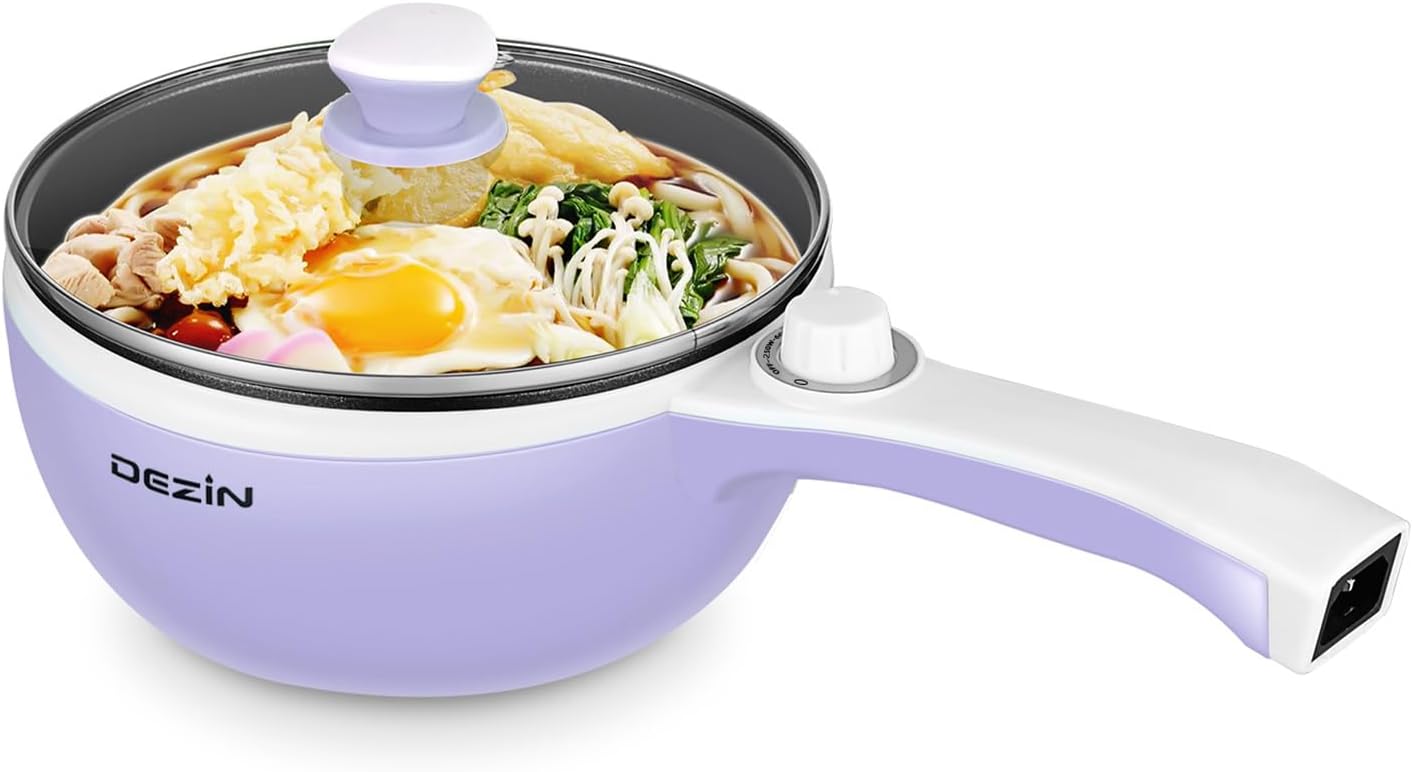 Dezin Hot Pot Electric Upgraded, Non-Stick Saut Pan, Rapid Noodles Electric Pot, 1.5L Mini Portable Hot Pot for Steak, Egg, Fried Rice, Ramen, Oatmeal, Soup with Power Adjustment