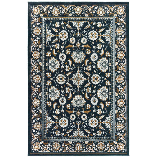 Archer Lane Justina 8 x 11 (ft) Loomed Polypropylene Navy Rectangular Indoor Floral/Botanical Spot Clean Only Pet Friendly Area rug