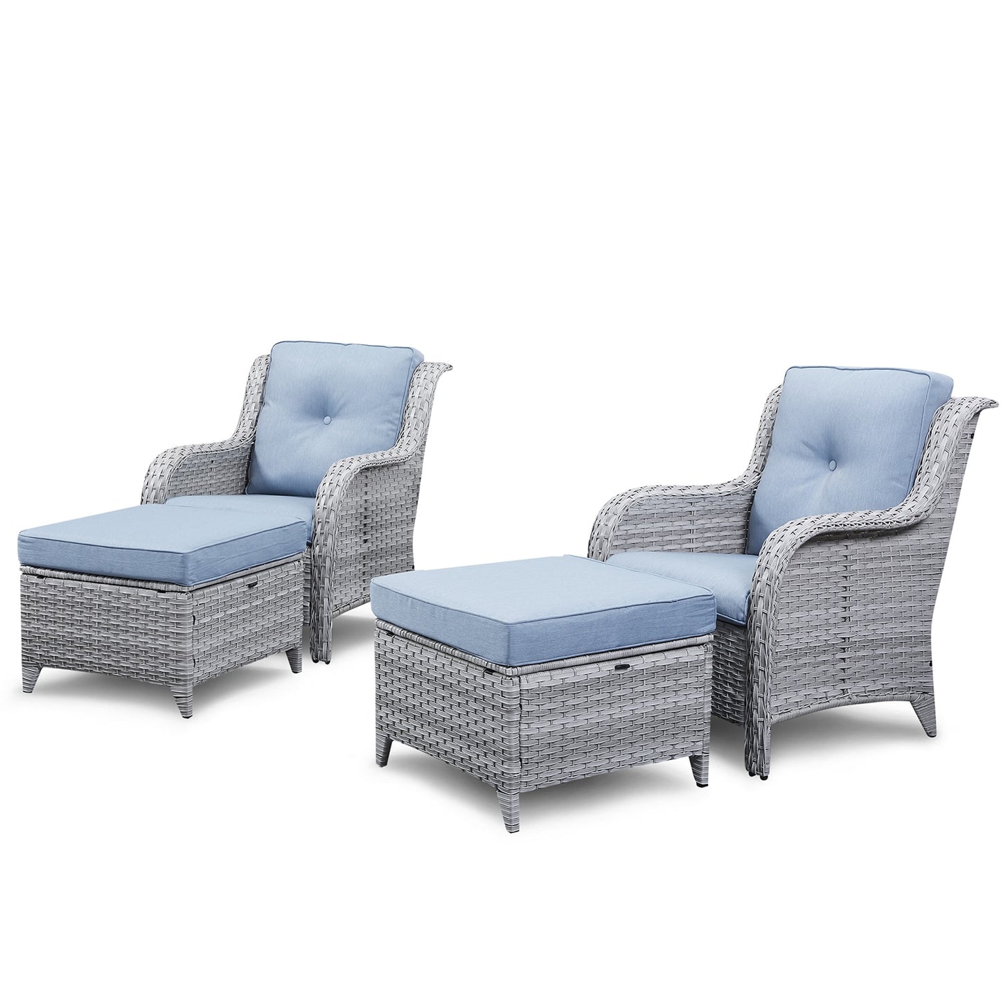 Rilyson Curved handrail Set of 2 Wicker Light Gray Steel Frame Stationary Conversation Chair with Blue Light blue Cushioned Seat