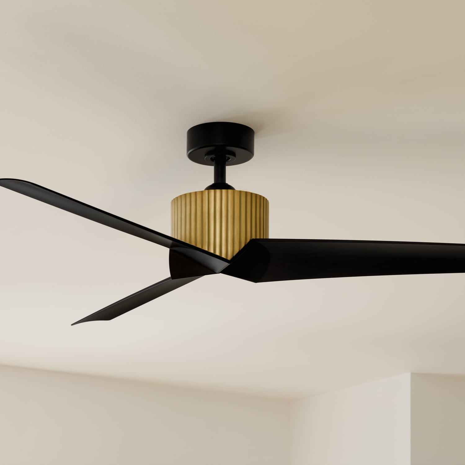 Kichler Almere 56-in Brushed Natural Brass with Satin Black Blades Ceiling Fan Without Light 3 -Blade
