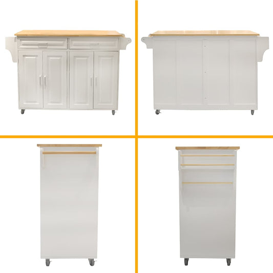 Miki Shinly White MDF Base with MDF Rolling Kitchen Island ( 18.11-in x 53.93-in x 35.03-in )