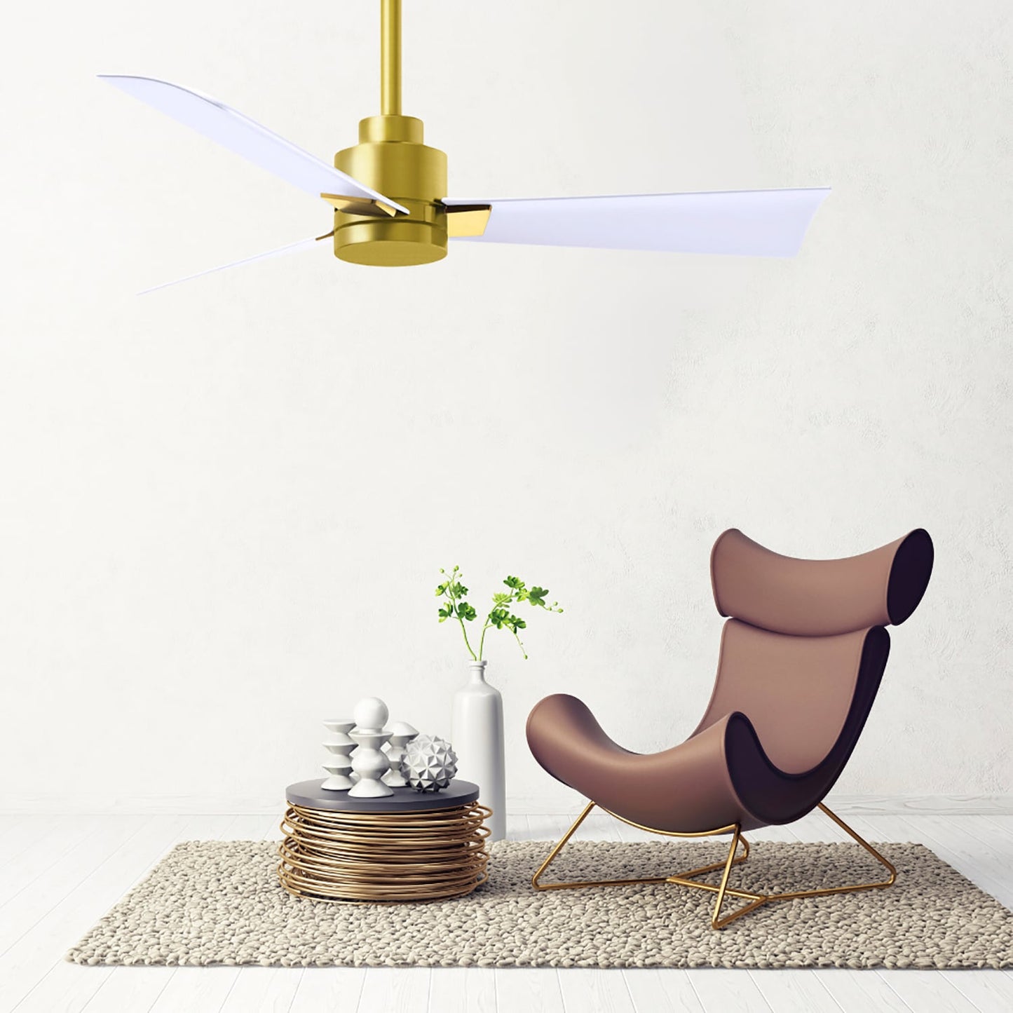 Matthews Fan Company Alessandra 56-in Brushed Brass with Matte White Blades Uncovered Outdoor Ceiling Fan Without Light 3 -Blade