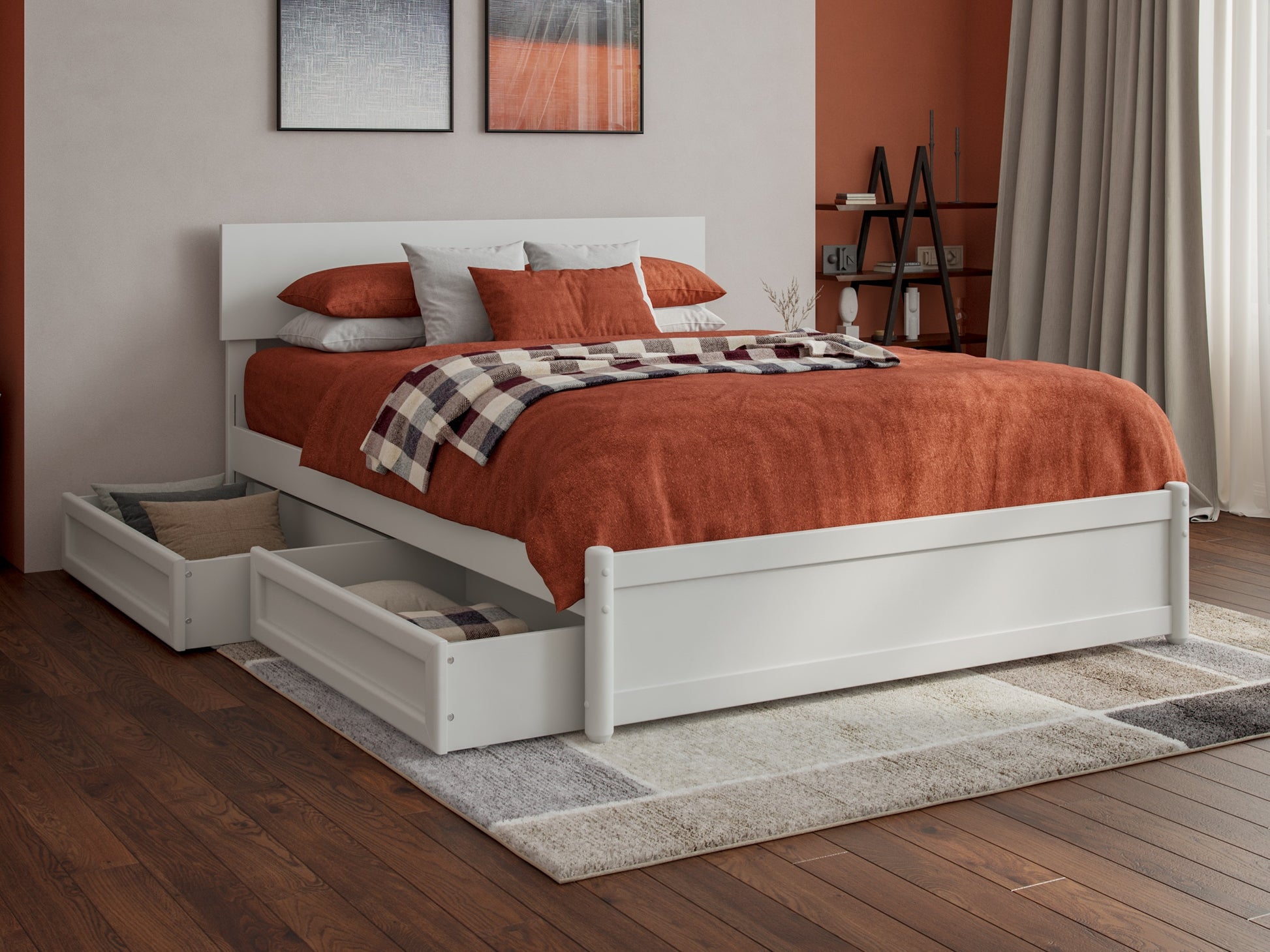AFI Full White Wood Platform Bed Storage with Headboard