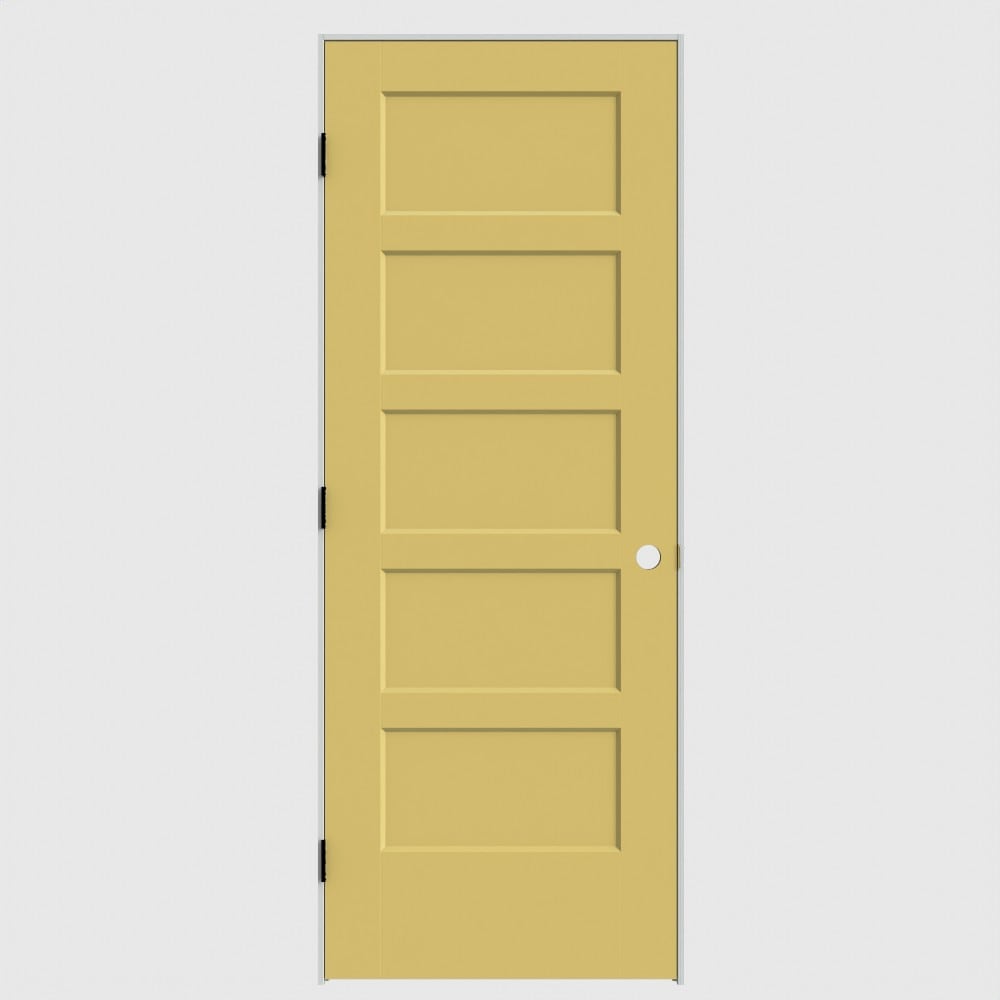 Masonite 32-in x 80-in Marigold Solid core 5-panel Right hand Smooth Primed Molded composite Flat Jamb Single Prehung Interior Door with