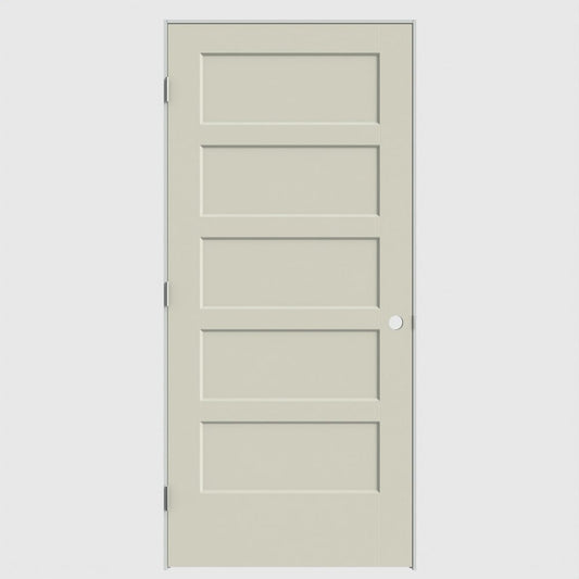 Masonite 30-in x 80-in Moonglow Solid core 5-panel Right hand Smooth Prefinished Molded composite Flat Jamb Single Prehung Interior Door with