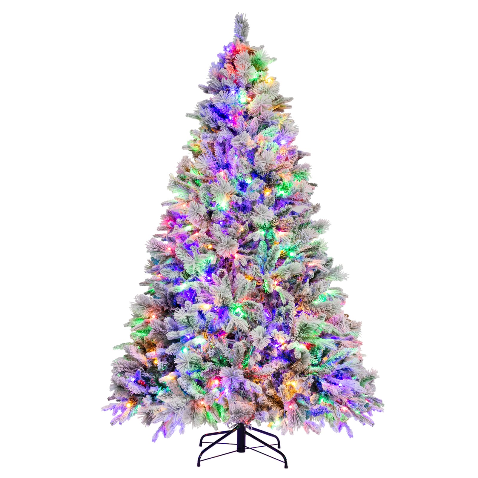 WELLFOR 7-ft Pre-lit Flocked Artificial Christmas Tree with Multicolor LED Lights