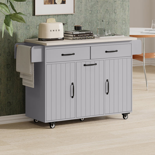 Runesay Gray MDF Base with MDF Wood Top Rolling Kitchen Island ( 20.55-in x 51.06-in x 35.04-in )