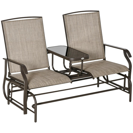 Bayfeve Outdoor Glider Bench Brown Metal Frame Glider Beach Chair with Brown Sling Seat