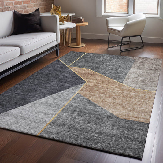 Addison Rugs Mayfield AMF648CC 9 x 12 (ft) Loomed Polyester Charcoal Rectangular Indoor Geometric Machine washable Pet Friendly Area rug