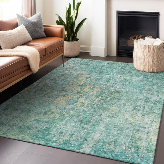 Addison Rugs Chantille ACN1237TE 10 x 14 (ft) Polyester Teal Rectangular Indoor/Outdoor Geometric Machine washable Pet Friendly Area rug
