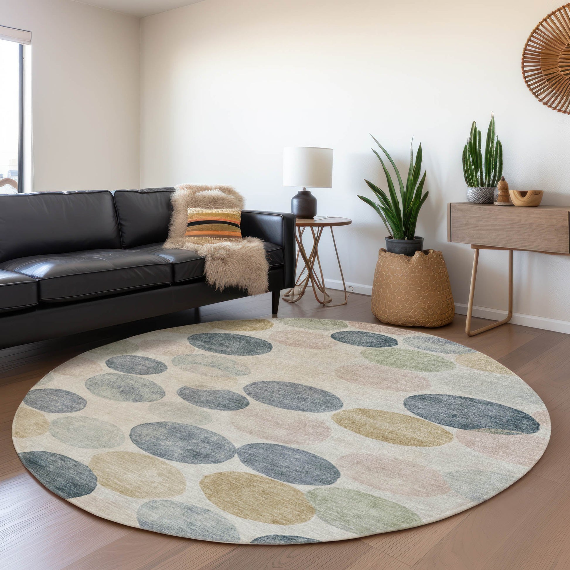 Addison Rugs Chantille ACN1898BG 8 x 8 (ft) Loomed Polyester Beige Round Indoor/Outdoor Machine washable Pet Friendly Area rug
