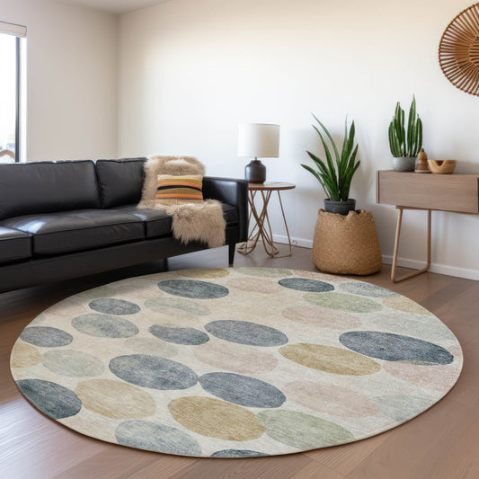 Addison Rugs Chantille ACN1898BG 8 x 8 (ft) Loomed Polyester Beige Round Indoor/Outdoor Machine washable Pet Friendly Area rug