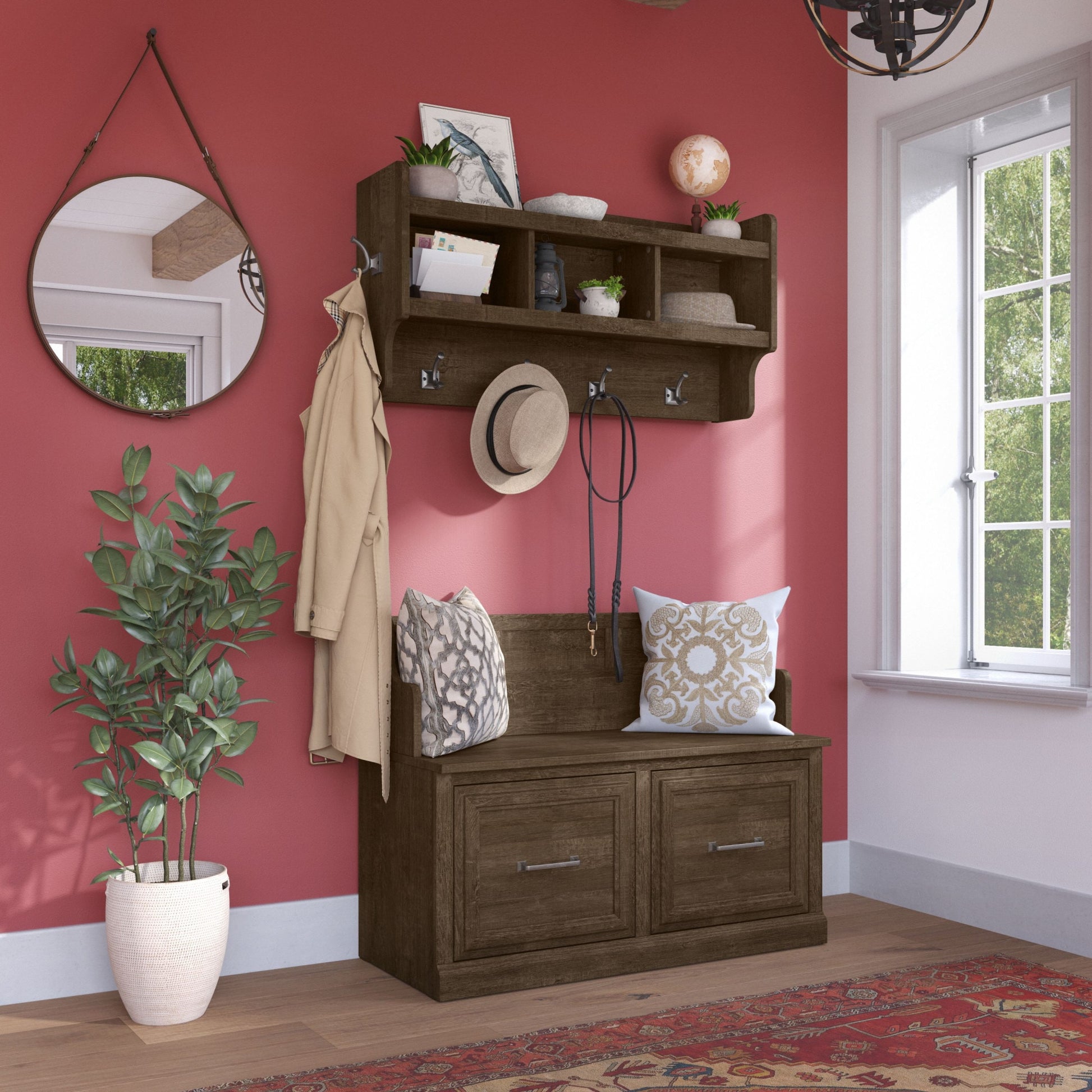 Bush Furniture Woodland Modern 39.72-in Ash Brown Wood Hall Tree