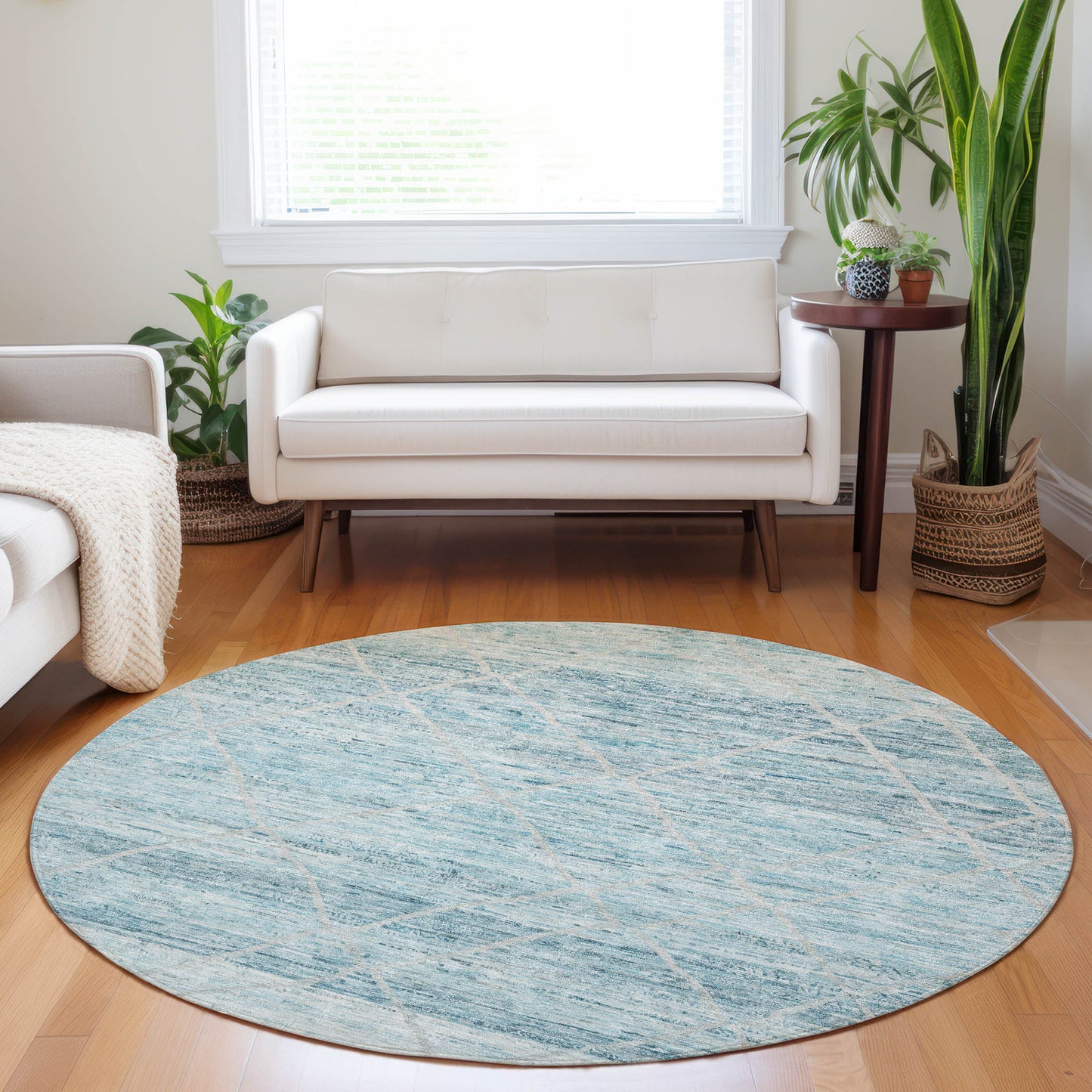 Addison Rugs Chantille ACN1658TE 8 x 8 (ft) Loomed Polyester Teal Round Indoor/Outdoor Machine washable Pet Friendly Area rug