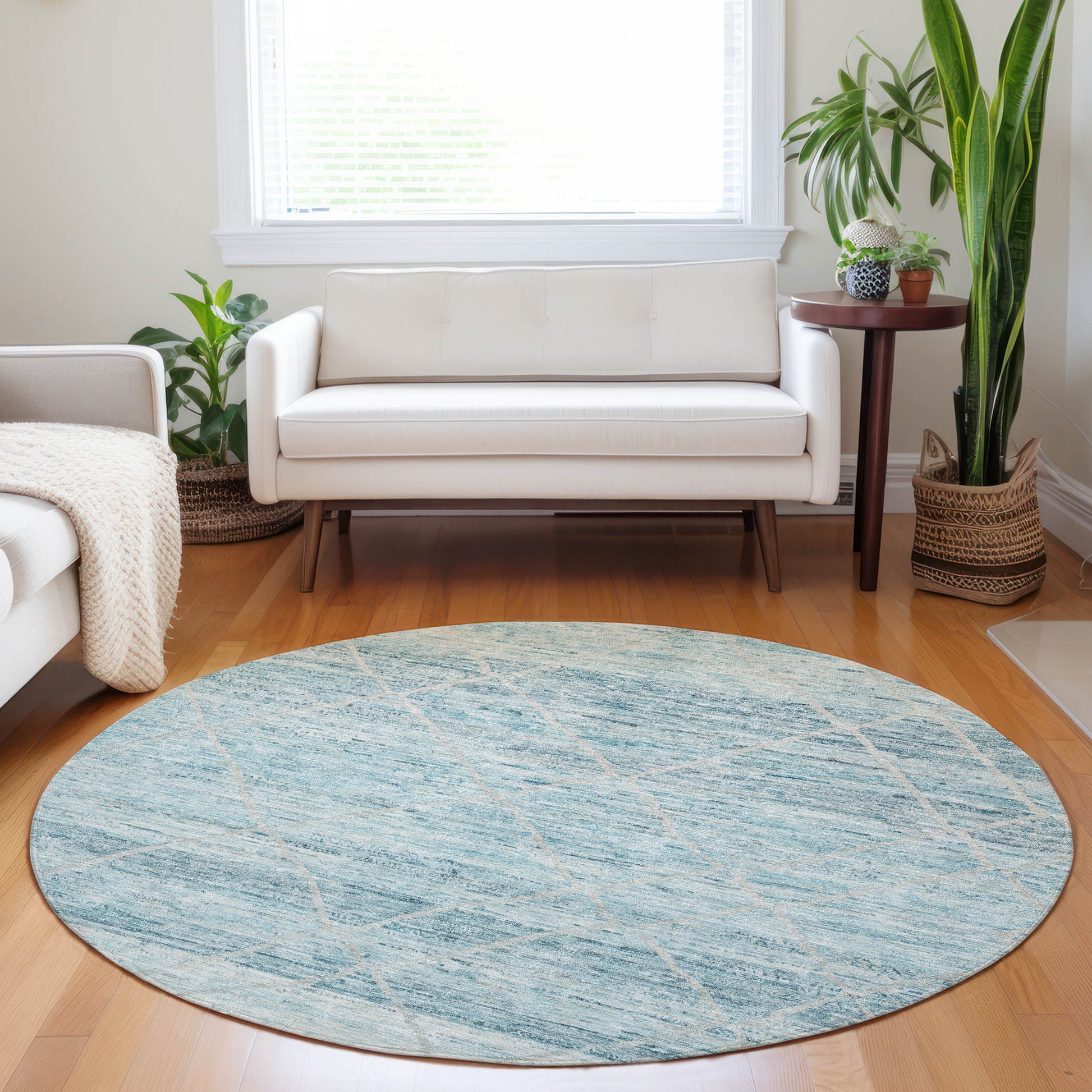 Addison Rugs Chantille ACN1658TE 8 x 8 (ft) Loomed Polyester Teal Round Indoor/Outdoor Machine washable Pet Friendly Area rug