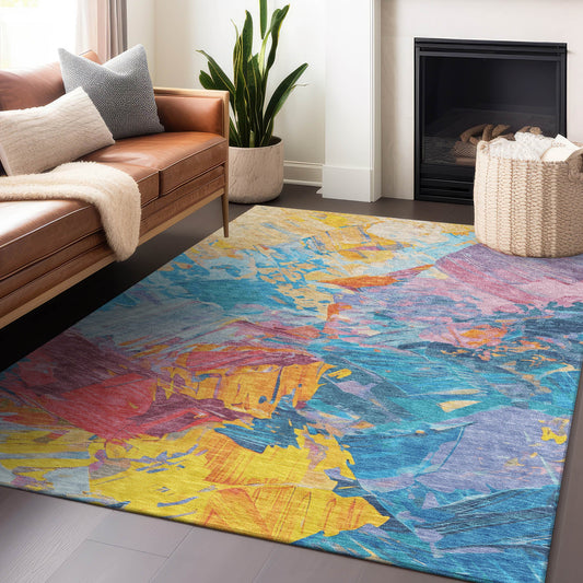 Addison Rugs Chantille ACN1713BU 8 x 10 (ft) Loomed Polyester Blue Rectangular Indoor/Outdoor Machine washable Pet Friendly Area rug