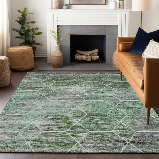 Addison Rugs Chantille ACN1724GE 8 x 10 (ft) Loomed Polyester Green Rectangular Indoor/Outdoor Machine washable Pet Friendly Area rug