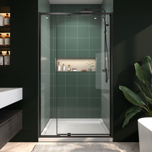AAZJ Fortin Pivot Shower Door Matte Black 38-in to 42-in W x 71-in H Framed Clear Glass Pivot Shower door