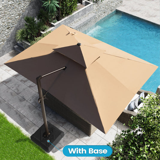 Crestlive Products 13-ft Aluminum Tan Crank Cantilever Patio Umbrella with Base