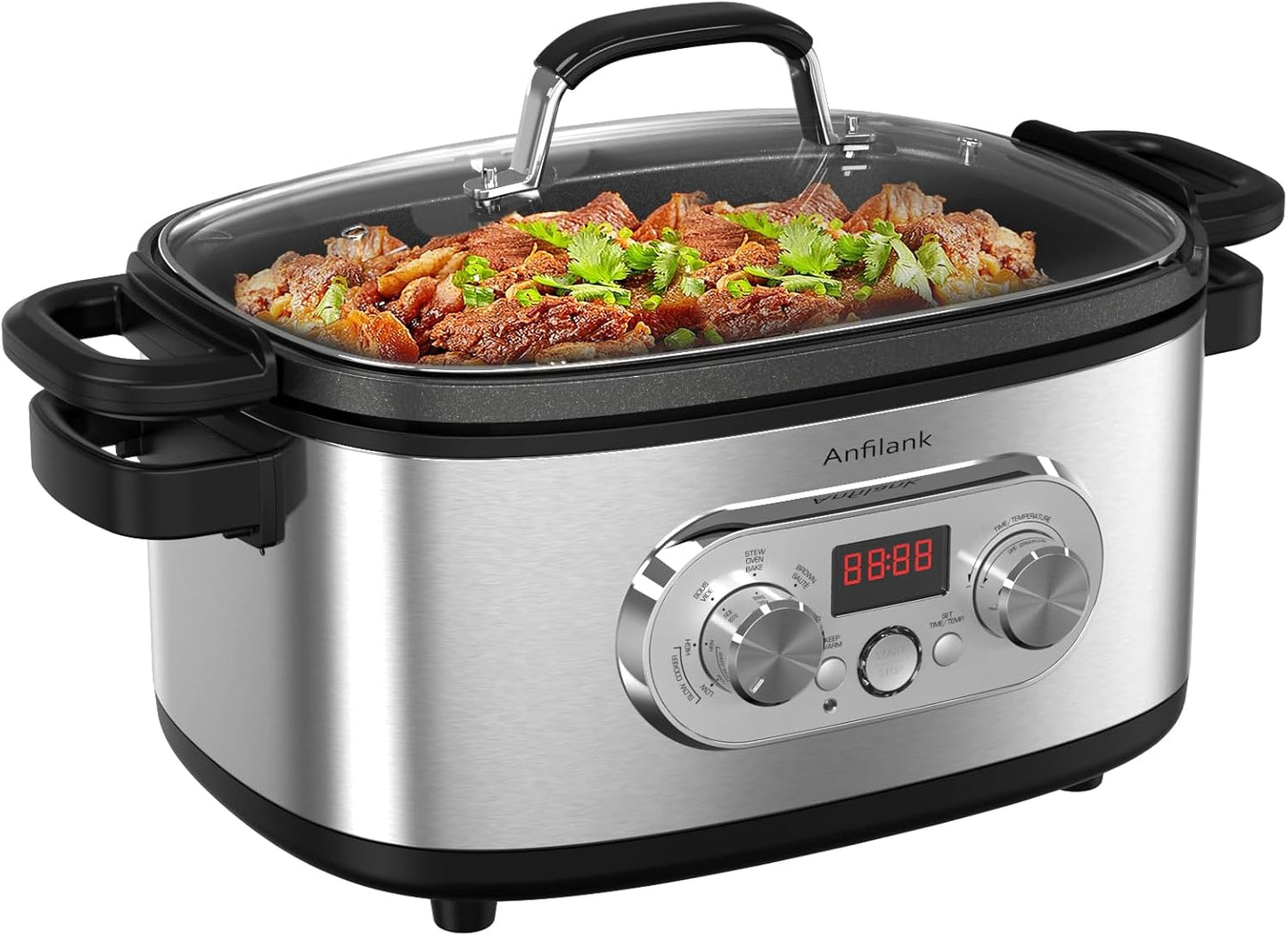 10-in-1 Programmable Slow Cooker with Timer, 6.8 Quart Crock Pot, Presets to Sous Vide, Bake, SautÃ©, Cook Rice& More, Nonstick Dishwasher-Safe Pot, Adjustable Temp&Time, Stainless Steel