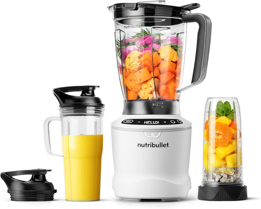 nutribulletÂ® SmartSense Blender Combo, 1400W, 64oz Pitcher, 32oz & 24oz Cups, 5-Speed, Smoothies, Ice and Frozen Fruit, Nut Milk, Soup, Matte White, NBF50700AW