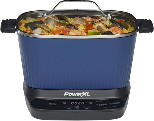 STIRMAXâ„¢ Midnight Blue 7.5 Quart Digital Multi-Cooker with Automatic Paddle to Stir and Shred, 9 in 1 programmable presets to SautÃ©, Sear, and Brown Food Before Simmering