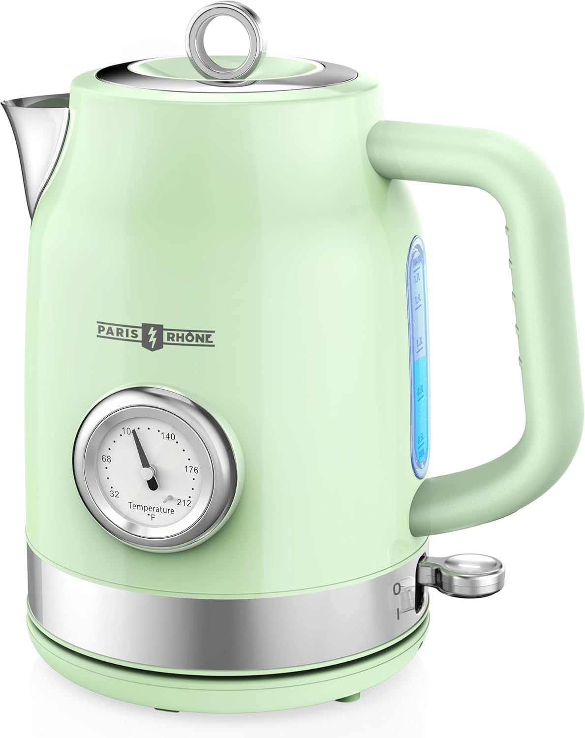 Retro Electric Kettle, PARIS RH NE 1.7L Hot Tea Kettle with Thermometer, 1500W Fast Heating, Cordless Design, LED Indicator, Auto Shut-Off & Boil Dry Protection