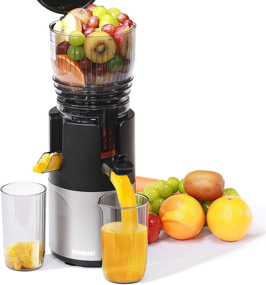 GodspeedsÂ® Cold Press Juicer Machine, Slow Juicer with 5.8" Wide Feed Chute, Easy Clean Toothed Filter & Powerful Masticating Technology - Ideal Gift for Wellness & Holistic Lifestyle Fans