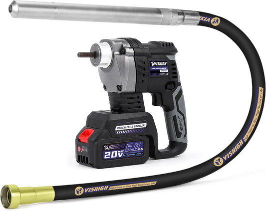 VISHIGH Cordless Concete Vibarating Tool 5Ah 21V, with 5ft Î¦35mm Shaft, Portable Wireless Concrete Vibrator Motor for Home Garden Small Construction Pouring Work Stem Walls