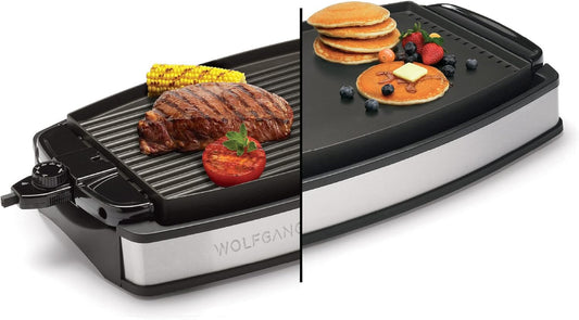 Wolfgang Puck XL Reversible Grill Griddle, Oversized Removable Cooking Plate, Nonstick Coating, Dishwasher Safe, Heats Up to 400ÂºF, Stay Cool Handles