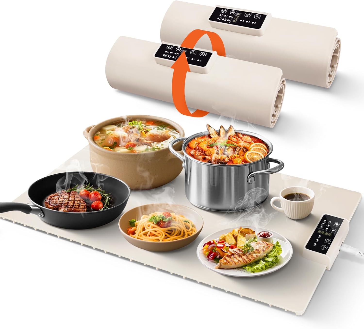 2 Pack Chafing Dishes Food Warming Mat Electric Silicone Heating Pad with Adjustable Temperature Control Portable Heat-Resistant Mat for Dining Tables Parties Buffets (White)