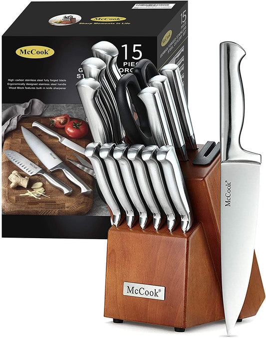McCookÂ® Knife Sets, German Stainless Steel Kitchen Knife Block Sets with Built-in Sharpener